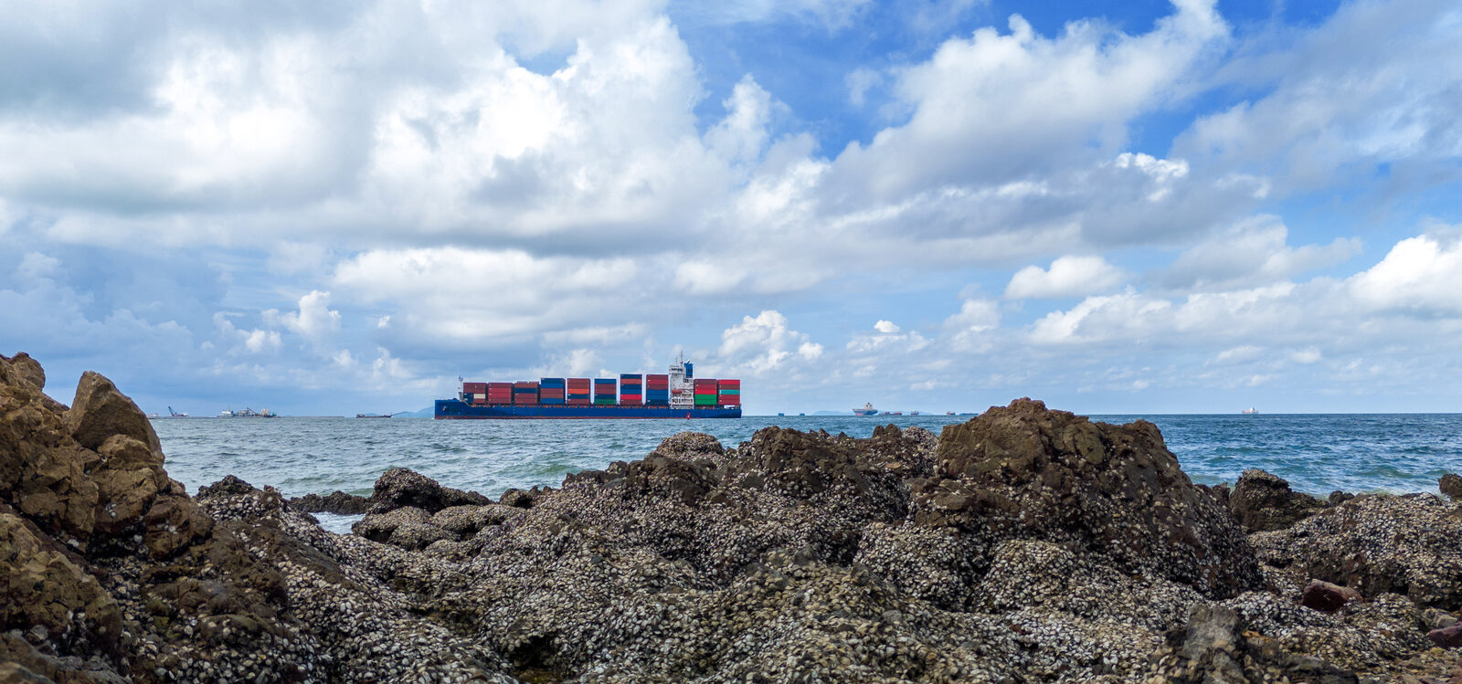 Containerskib i en havstrækning